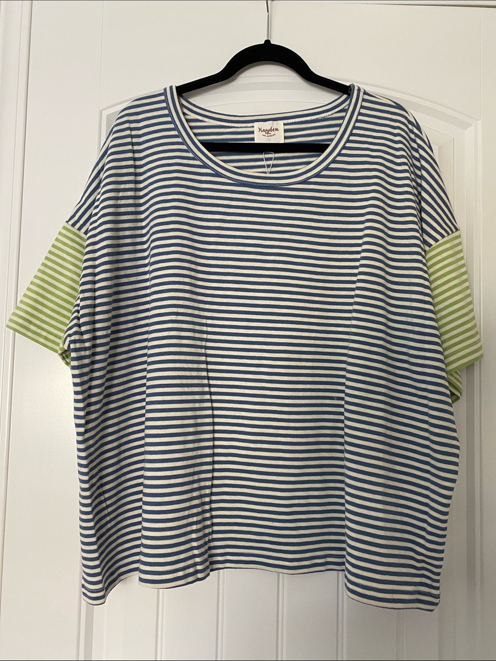 Hayden Plus Navy & Light Green Striped Short Sleeve Tee